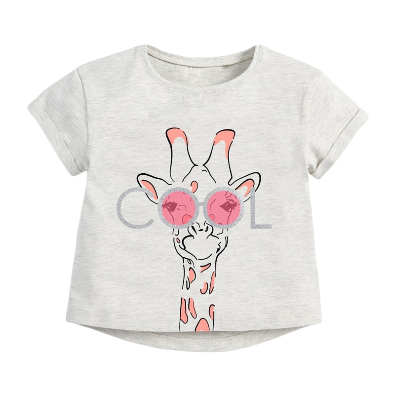 Children Summer New Baby Girls Clothes Animal Short Sleeve Giraffe Gray Cotton T Shirt Boy Tee Tops