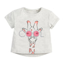 Children Summer New Baby Girls Clothes Animal Short Sleeve Giraffe Gray Cotton T Shirt Boy Tee Tops