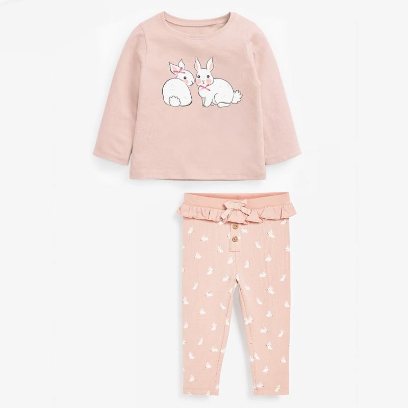 Baby Girls Fall Clothes Autumn Children Set Cotton Two Pieces Suit Toddler Girl Pink Bunny Shirt + Rabbit Print Pants 2-7y