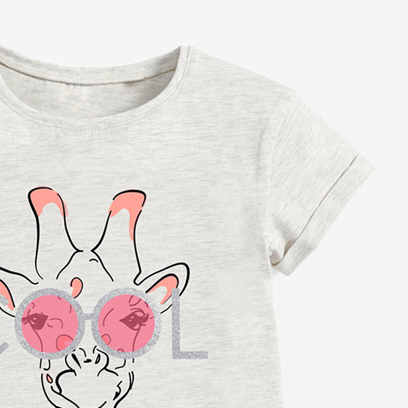 Children Summer New Baby Girls Clothes Animal Short Sleeve Giraffe Gray Cotton T Shirt Boy Tee Tops