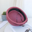 Ladies Winter Church Hats Wool Fedora With Bowknot Braid Elegant French Black Beret Pillbox Hat