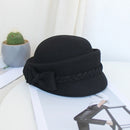 Ladies Winter Church Hats Wool Fedora With Bowknot Braid Elegant French Black Beret Pillbox Hat