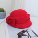 Ladies Winter Church Hats Wool Fedora With Bowknot Braid Elegant French Black Beret Pillbox Hat