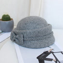 Ladies Winter Church Hats Wool Fedora With Bowknot Braid Elegant French Black Beret Pillbox Hat