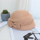 Ladies Winter Church Hats Wool Fedora With Bowknot Braid Elegant French Black Beret Pillbox Hat