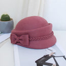 Ladies Winter Church Hats Wool Fedora With Bowknot Braid Elegant French Black Beret Pillbox Hat