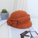 Ladies Winter Church Hats Wool Fedora With Bowknot Braid Elegant French Black Beret Pillbox Hat
