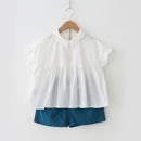 Girls Clothing Sets Summer Cotton Peter Pan Collar Top+Short Two-piece Children Sets Casual Girls Clothes Suit