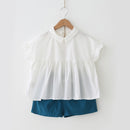 Girls Clothing Sets Summer Cotton Peter Pan Collar Top+Short Two-piece Children Sets Casual Girls Clothes Suit