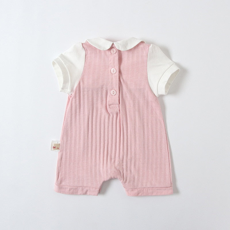 Robe d'été à col Peter Pan pour filles, barboteuse en coton pour nouveau-né, pyjama pour bébé, barboteuse avec nœuds, de 0 à 2 ans