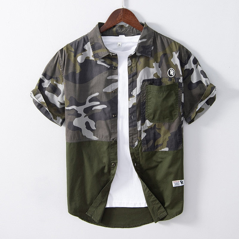 Chemise de Camouflage Patchwork pour hommes, hauts à manches courtes, vêtements de rue décontractés d'été