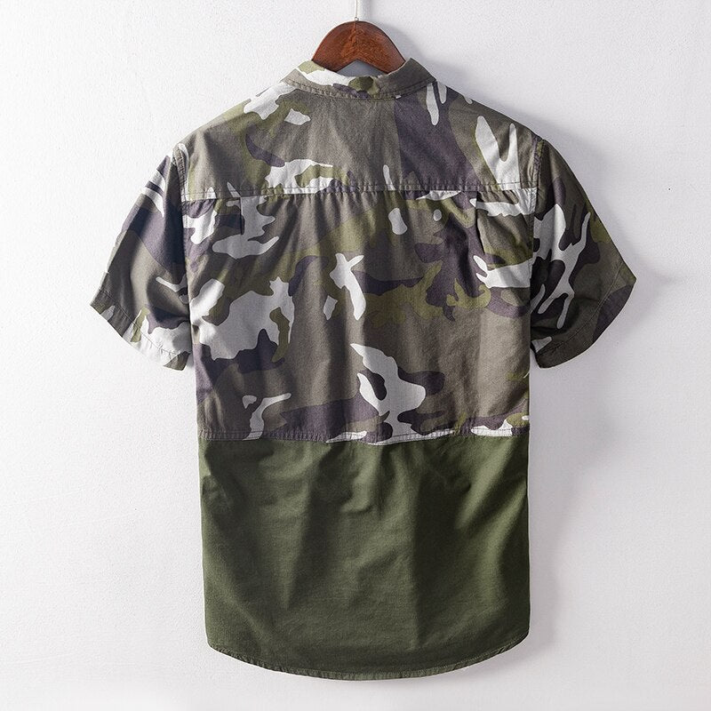 Chemise de Camouflage Patchwork pour hommes, hauts à manches courtes, vêtements de rue décontractés d'été