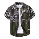 Camouflage Patchwork Shirt for Men Short Sleeve Tops Male Summer Casual Streetwear Clothes