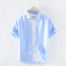Spring Summer New Pure Linen Cotton Shirts Men Cool Breathable Classic Basic Blue Shirt Male High Quality