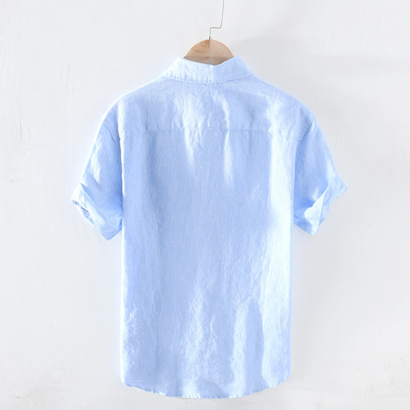 Printemps été nouveau pur lin coton chemises hommes Cool respirant classique basique bleu chemise mâle de haute qualité