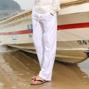 Loose Straight Pants for Men Casual Linen Leisure Beach Style Elastic Waist Trousers Spring Summer New