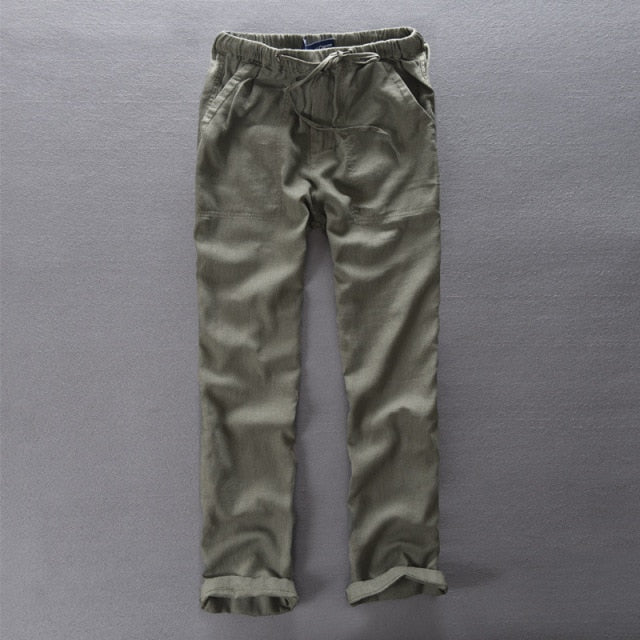 Loose Straight Pants for Men Casual Linen Leisure Beach Style Elastic Waist Trousers Spring Summer New