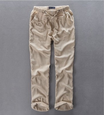 Loose Straight Pants for Men Casual Linen Leisure Beach Style Elastic Waist Trousers Spring Summer New