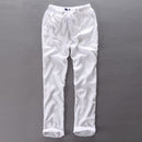 Loose Straight Pants for Men Casual Linen Leisure Beach Style Elastic Waist Trousers Spring Summer New