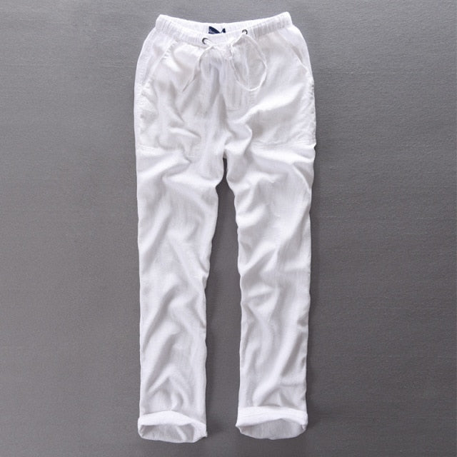 Loose Straight Pants for Men Casual Linen Leisure Beach Style Elastic Waist Trousers Spring Summer New