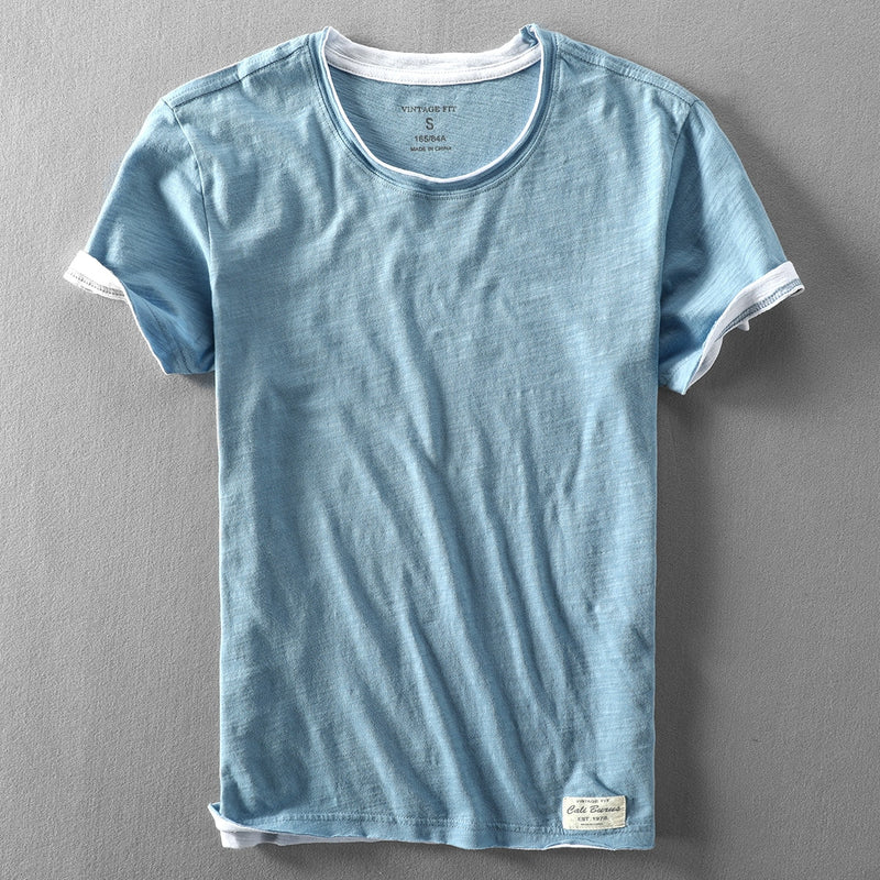 Two T-shirts for Men Retro Summer Cotton Solid Color Short Sleeve Tops Male Casual Simple Thin White Tee Clothing
