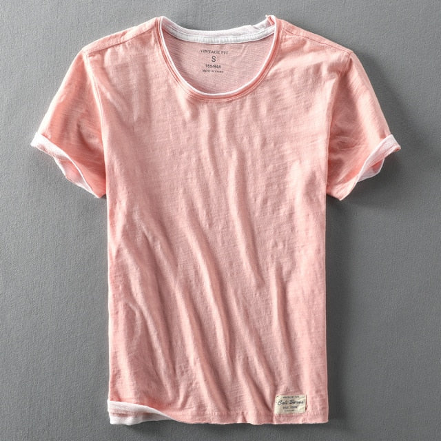 Two T-shirts for Men Retro Summer Cotton Solid Color Short Sleeve Tops Male Casual Simple Thin White Tee Clothing