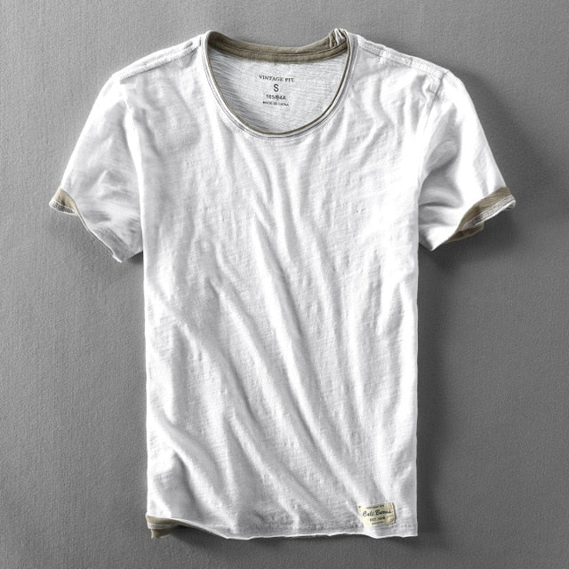 Two T-shirts for Men Retro Summer Cotton Solid Color Short Sleeve Tops Male Casual Simple Thin White Tee Clothing
