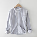 Men's Stylish Striped Cotton Shirts Comfortable Long Sleeve Standard-fit Mandarin Collar Casual Tops Shirt