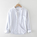 Men's Stylish Striped Cotton Shirts Comfortable Long Sleeve Standard-fit Mandarin Collar Casual Tops Shirt