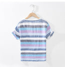 Striped T Shirt Men Summer New Short Sleeve Linen Casual T-Shirts Man Tops