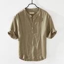 Pure Linen Short Sleeve Shirt for Men Summer New Pullover Tops Male Thin Slim Fit Button Up Retro Clothes