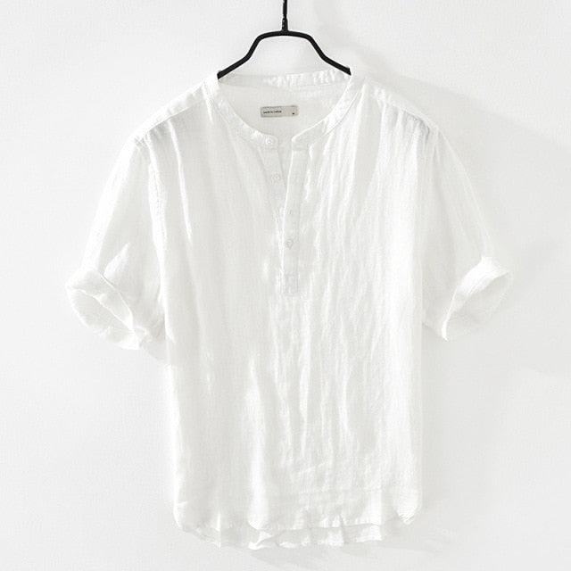 Chemise à manches courtes en lin pur pour hommes, nouveaux pulls d'été, hauts fins, Slim, boutons, vêtements rétro