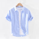 Pure Linen Short Sleeve Shirt for Men Summer Tops Male Solid  Vintage Slim Fit Hemp Shirt