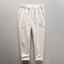 Pantalons décontractés d'été pour hommes pantalons en lin pur naturel couleur unie taille élastique pantalon droit