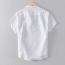 Chemises à manches courtes pour hommes coton lin col montant décontracté hauts pullover mâle été nouveau quotidien solide blanc vêtements