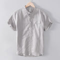 Short Sleeve Shirts for Men Cotton Linen Stand Collar Casual Pullover Tops Male Summer New Daily Solid White Clothes