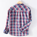 Men Red Pure Cotton Turn-down Collar Casual Tops Male Daily Button Up Vintage Clothing Blouse