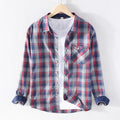 Men Red Pure Cotton Turn-down Collar Casual Tops Male Daily Button Up Vintage Clothing Blouse