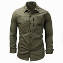 Chemise pour hommes pur coton col rabattu Style Safari hauts mâle Slim Fit armée extérieur vêtements décontractés lettre