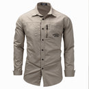 Chemise pour hommes pur coton col rabattu Style Safari hauts mâle Slim Fit armée extérieur vêtements décontractés lettre
