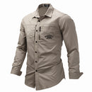 Chemise pour hommes pur coton col rabattu Style Safari hauts mâle Slim Fit armée extérieur vêtements décontractés lettre