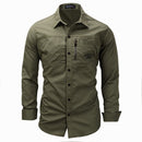 Chemise pour hommes pur coton col rabattu Style Safari hauts mâle Slim Fit armée extérieur vêtements décontractés lettre