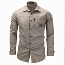 Chemise pour hommes pur coton col rabattu Style Safari hauts mâle Slim Fit armée extérieur vêtements décontractés lettre