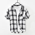 Pure Linen Short Sleeve Shirt for Men Summer New Tops Male Breathable Vintage Plaid Button Up Hemp Shirt