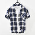 Pure Linen Short Sleeve Shirt for Men Summer New Tops Male Breathable Vintage Plaid Button Up Hemp Shirt
