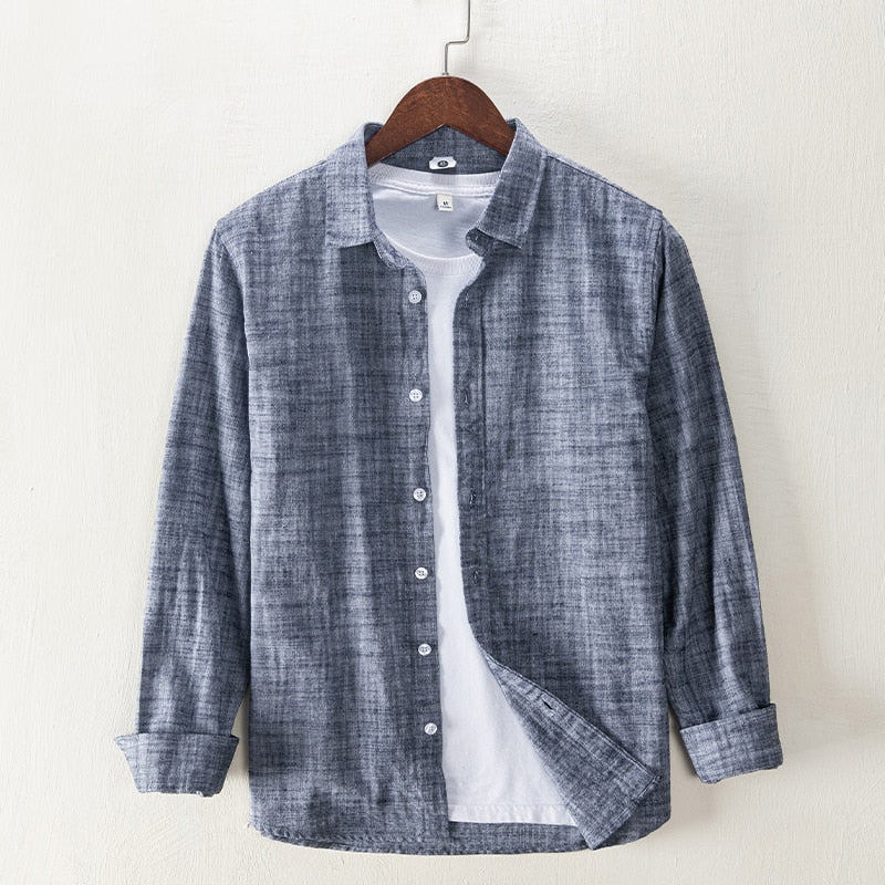 Long Sleeve Shirts for Men Solid Turn-down Collar Tops Casual Male Regular Vintage Clothing