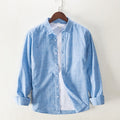 Long Sleeve Shirts for Men Solid Turn-down Collar Tops Casual Male Regular Vintage Clothing