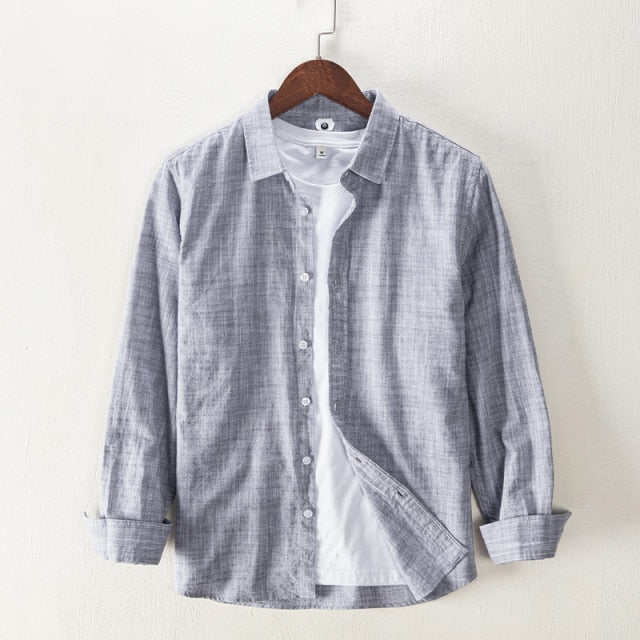 Long Sleeve Shirts for Men Solid Turn-down Collar Tops Casual Male Regular Vintage Clothing