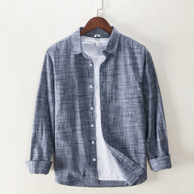 Long Sleeve Shirts for Men Solid Turn-down Collar Tops Casual Male Regular Vintage Clothing