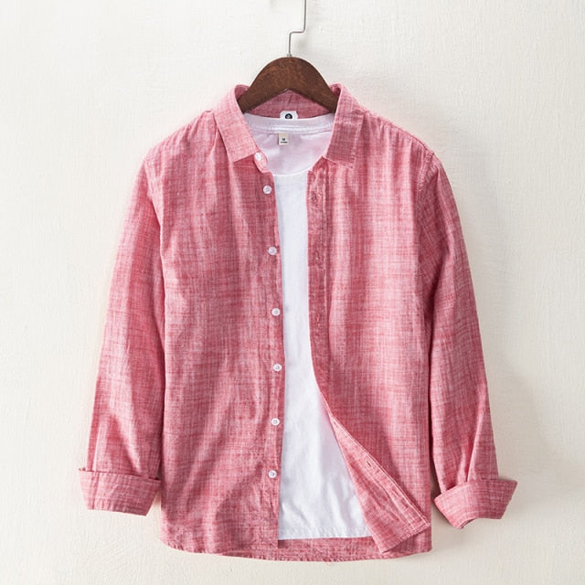 Long Sleeve Shirts for Men Solid Turn-down Collar Tops Casual Male Regular Vintage Clothing